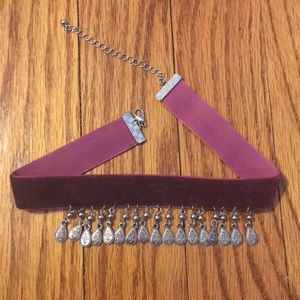 Burgundy velvet charm choker